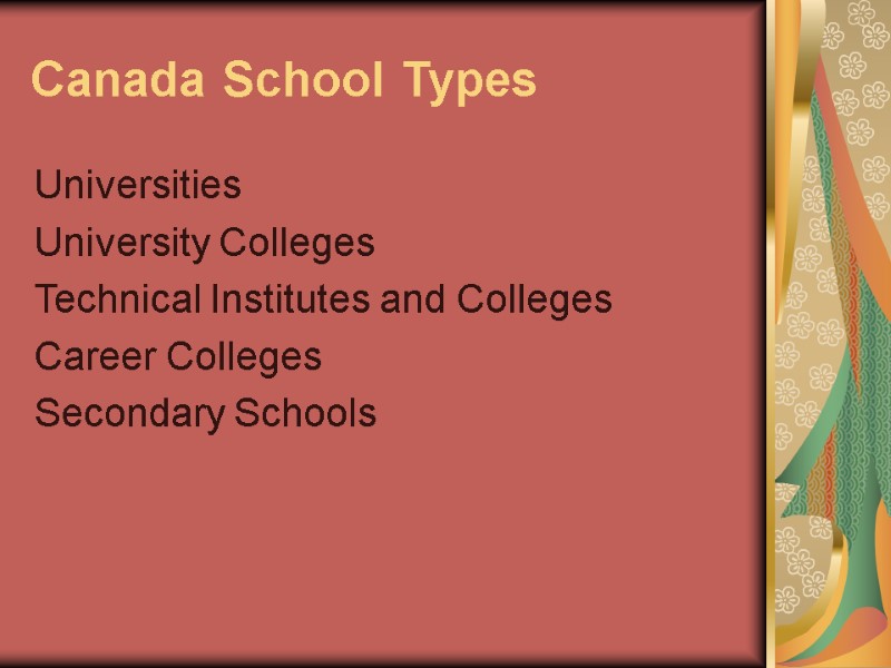Canada School Types  Universities  University Colleges   Technical Institutes and Colleges